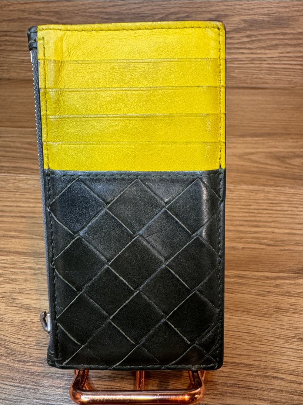Bottega Veneta Intrecciato Leather Card Coin Case Zip Wallet Green